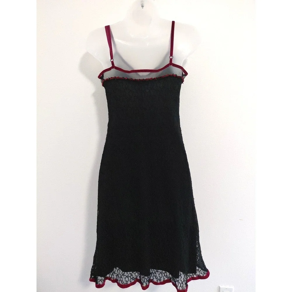 VTG Betsey Johnson Slip Dress Black Lace Rose Ditsy Neckline Velvet Trim Large - Picture 5 of 16